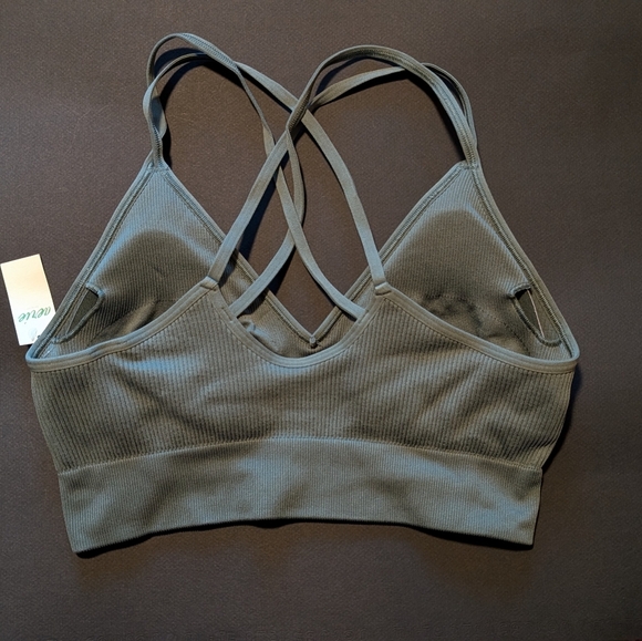 NWT Aerie Seamless Strappy Padded Bralette bra Ribbed Royal Palm Green Large - Picture 3 of 4
